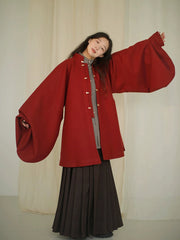 [Crimson Pipa Robe] 红毛呢明制琵琶袖 Original Ming Style Woolen Pipa Sleeve Robe for Warmth & New Year Festivities