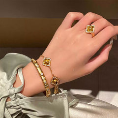 [The Golden Clover] 布契拉丝 Buccellati Style Tiger's Eye Jewelry Set with Brushed Gold Finish