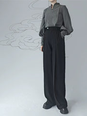 [The Late Night Breeze] 晚来风 Original New Chinese Style High-Waisted Straight-Leg Trousers for Unisex & Slimming Silhouette