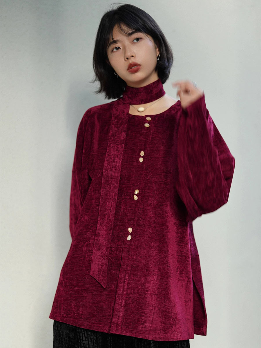 [Misty Haze] 霭霭 Double-Faced Chenille Ming Style Round-Collar Inner Robe with Scarf