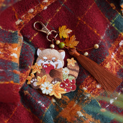 [The Red Panda] 小熊猫 Original Maple Leaf Red Panda Double-Sided Embroidery Hanfu Jinbu & Charm