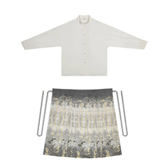 [Verdure of the Bamboo Grove] 竹临叶 Original Ming Style Hanfu Set with Ink-wash Gold-Woven Mamian Skirt