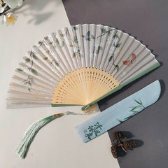 [Spring Blossom] Original New Chinese Style Portable Folding Fan - Bamboo Fan for Hanfu & Qipao Photography