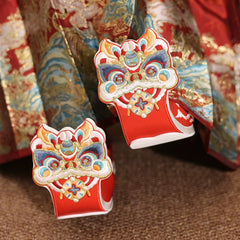 [The Auspicious Lion] 狮来运转 Original Improved "Qiaotou" Hanfu Shoes with Hidden Heel for New Year Celebrations