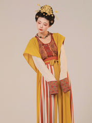 [Mandala Bloom] 谜阿凰 Replica Tang Dynasty Striped Floral Beizi (Half-Sleeve Robe)