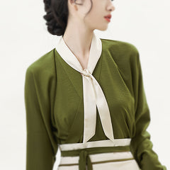 [Whispers of Tea Leaves] 捻茶 Original Ming Style Han-Element Cross-collar Narrow Sleeve Mamian Skirt Set