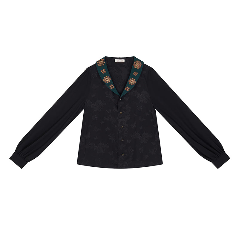 [Jade Reflection] 翠映 Original Tang Style Hanfu Set - Neo-Chinese Modified Floral Top and Nine-Gore Skirt