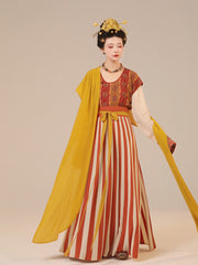 [Mandala Bloom] 谜阿凰 Replica Tang Dynasty Striped Floral Beizi (Half-Sleeve Robe)