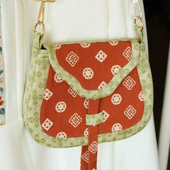 [The Shosoin Melody] 橘绿团花 Original Hanfu Peddler Bag with Tang Style Lute Patterns & Flip-Top Design