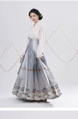 [Auspicious Ascent] 一鹿莲生 Original Ming Style Hanfu Mamian Skirt with White T-shirt Inner Top