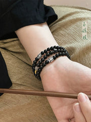 [Zen Retreat] 复古民族风 Tibetan Dzi Bead Triple-Wrap Bracelet in Ebony/Sandalwood for Layered Wear