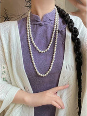 [Multi-Wear Versatility] Retro Long Pearl Necklace for Qipao & Hanfu Styling
