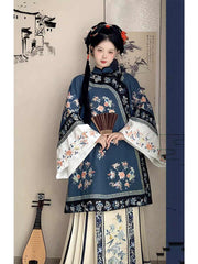 柒小乔 Original Qing Dynasty Style Embroidered Set: Slanting Collar Top & Mamian Skirt - Authentic Photography Attire