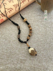 [Spiritual Harmony] 国风禅意 Zen Beaded Long Necklace with White Jade Bodhi for Sweater Chain & Hanfu