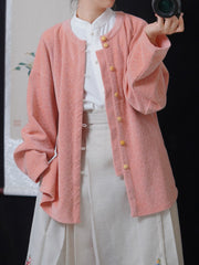 [Whispering Brook Deer] 鹿鸣溪 Original Ming Style Cotton Velvet Jacquard Shirt with Bow Sleeves