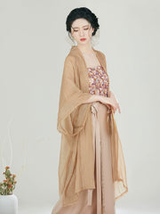 [Ethereal Bloom] 雾花 Original Song Style Hanfu Set with Half-Sleeve Robe & Gold-Trimmed Spinning Skirt