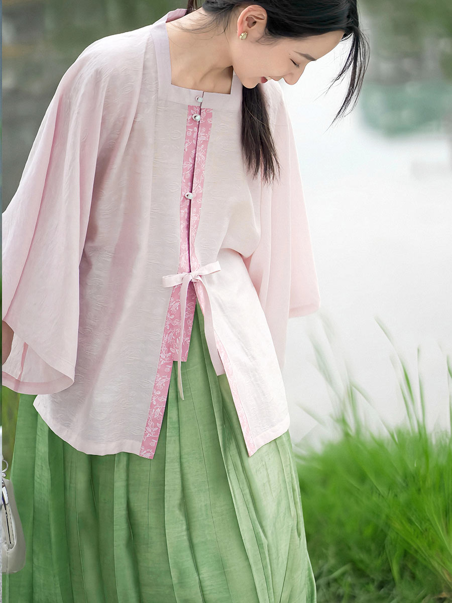 [Pastoral Harmony] 乐陶 Original Ming Style Runway Hanfu with Tencel Jacquard Robe & Full-Pleat Skirt
