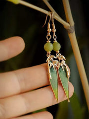 [The Bamboo Whisper] 掐丝竹叶绒花 Original Intangible Cultural Heritage Velvet Bamboo Leaf Earrings - New Chinese Style Accessories