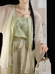 [Green Plum Serenity] 青梅 Original Ming Style Round-Collar Shirt & Camisole Set with Song Pants