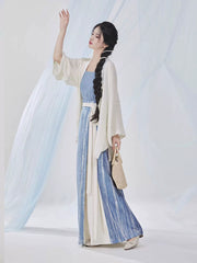 [Seaside Sketchbook] 海风写生 Original Song Style Hanfu Set with Sun Shirt, Textured Camisole & Three-Pleat Skirt