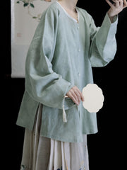 [Whispering Brook Deer] 鹿鸣溪 Original Ming Style Cotton Jacquard Shirt