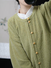 [Whispering Brook Deer] 鹿鸣溪 Original Ming Style Cotton Velvet Jacquard Shirt with Bow Sleeves