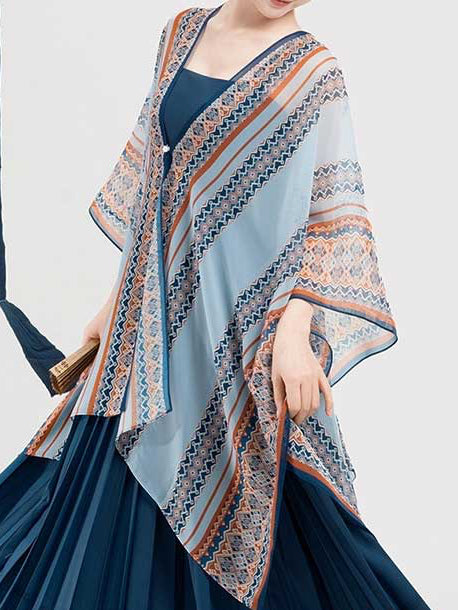 [Journey to the Clouds] 赴云端 Dong Ethnic Style "Paired Birds" Shawl Shirt & Pleated Slip Dress Set