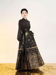 [A Lady's Fortune] 千金锦裘 Original Ming Style Hanfu Set with Long Coat & Zhuanghua Mamian Skirt