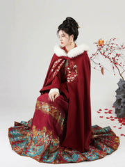 [Stellar Fire] 火离 Original Ming Dynasty Hanfu Set with Cape, Embroidered Robe & Mamian Skirt for Autumn/Winter & New Year