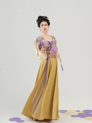 [Taro & Yolk] 芋泥蛋黄 Original Tang Dynasty Replica Hanfu Set with Dunhuang Floral Beizi & Eight-Gore Skirt