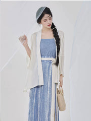 [Seaside Sketchbook] 海风写生 Original Song Style Hanfu Set with Sun Shirt, Textured Camisole & Three-Pleat Skirt