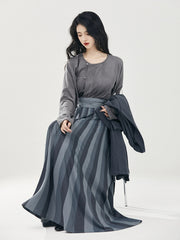 [Hues of Twilight] 黛色 Original Han-Element Set with Tang Style Robe & Striped Eight-Gore Skirt