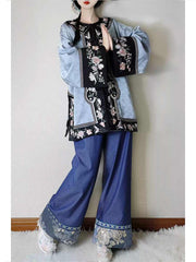 柒小乔 Original New Chinese Style Improved Qing Dynasty Magua (马褂) & Trousers Set - Heavy Industry Embroidery