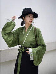 [Verdant Night] 绿夜 Original Jin Dynasty Hanfu Set with Lace Robe & Six-Gore Skirt
