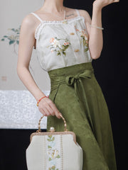 [Whispering Brook Deer] 鹿鸣溪 Original Embroidered Camisole & Airplane Sleeve Cardigan Set