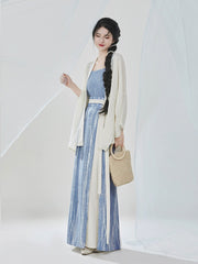 [Seaside Sketchbook] 海风写生 Original Song Style Hanfu Set with Sun Shirt, Textured Camisole & Three-Pleat Skirt