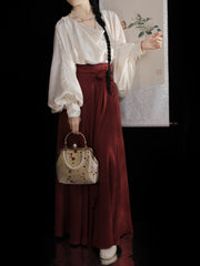 [Whispering Brook Deer] 鹿鸣溪 Original Tang Style Cowl Neck Shirt & Multi-Color Gore Skirt Set