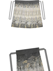 [Verdure of the Bamboo Grove] 竹临叶 Original Ming Style Hanfu Set with Ink-wash Gold-Woven Mamian Skirt