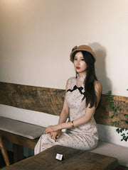 [Almond Latte]繁莳 杏仁拿铁  Vintage "Rich Girl" Style Polka Dot Qipao & Butterfly Cape Ensemble