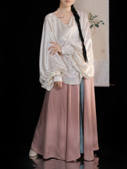 [Whispering Brook Deer] 鹿鸣溪 Original Tang Style Cowl Neck Shirt & Multi-Color Gore Skirt Set