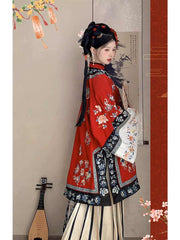 柒小乔 Original Qing Dynasty Style Embroidered Set: Slanting Collar Top & Mamian Skirt - Authentic Photography Attire