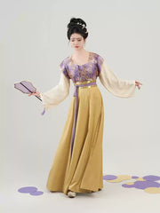 [Taro & Yolk] 芋泥蛋黄 Original Tang Dynasty Replica Hanfu Set with Dunhuang Floral Beizi & Eight-Gore Skirt