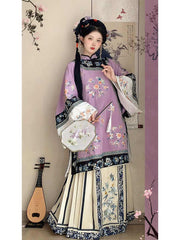 柒小乔 Original Qing Dynasty Style Embroidered Set: Slanting Collar Top & Mamian Skirt - Authentic Photography Attire