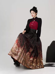 [Cinnabar] 丹砂 Original Design Ming Dynasty Hanfu Set with Stand-Collar Knit Bolero and Mamian Skirt
