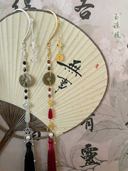[Auspicious Coin] 新中式古旧铜钱长款流苏耳挂 New Chinese Style Antique Coin Tassel Earcuff for Hanfu & Qipao