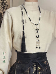 [Cloud Serenity] 云瑾 Dark Hanfu Yīngluò Necklace with Tassel and Back Cloud Pendant