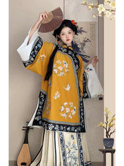 柒小乔 Original Qing Dynasty Style Embroidered Set: Slanting Collar Top & Mamian Skirt - Authentic Photography Attire