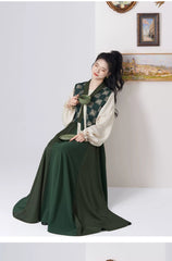 [Bai Na] 百纳 Original Design Tang Dynasty Hanfu Set - Tang Beizi Vest, Pullover Round Collar Shirt, and Eight-Gore Skirt