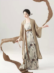 [Ink Wash Scroll] 旧书墨染 Original Hanfu Set with Straight-Sleeve Robe & Slip Dress