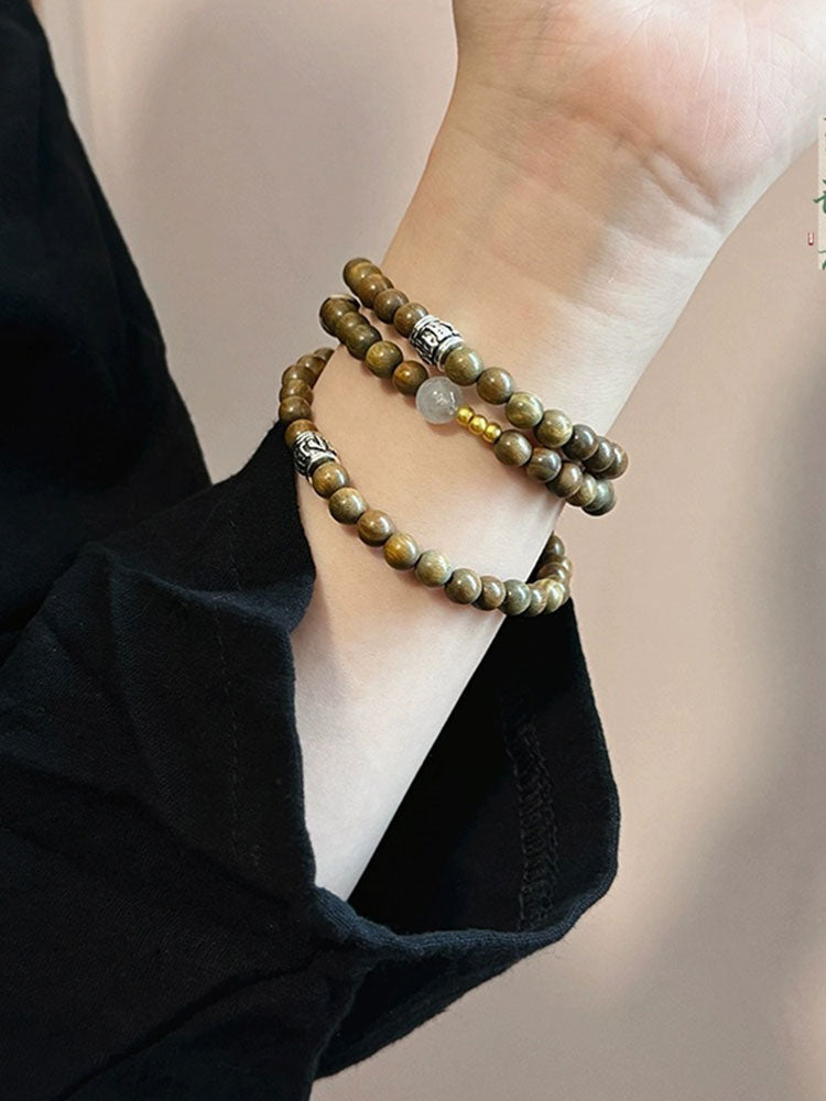 [Zen Retreat] 复古民族风 Tibetan Dzi Bead Triple-Wrap Bracelet in Ebony/Sandalwood for Layered Wear